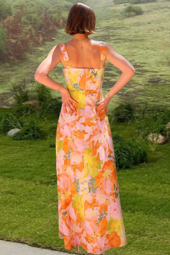 Print Sleeveless Holiday Flowy Maxi Dress