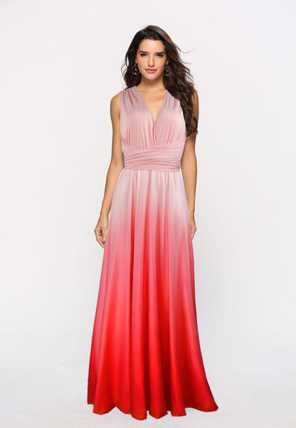 Wear More Wear Criss Cross Backless Lace-up Gradient Color Maxi Dress