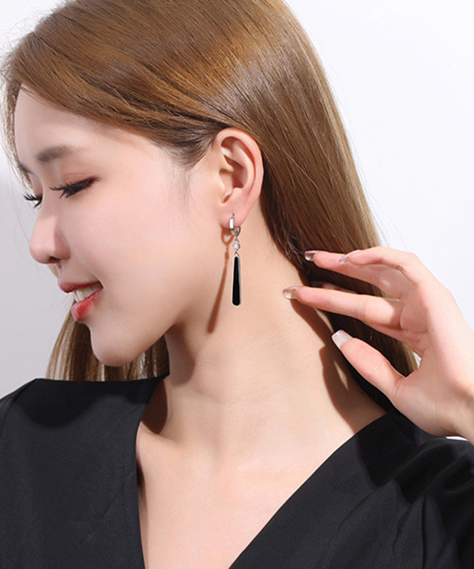 Black Sterling Silver Zircon Water Drop Drop Earrings