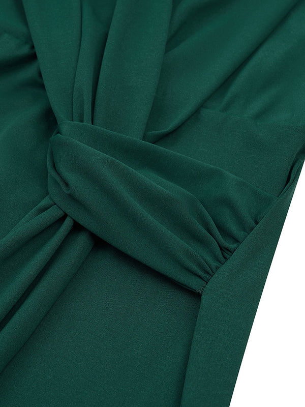 Bodycon Long Sleeves Bowknot Color V-neck Maxi Dresses