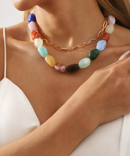 Rainbow Alloy Resin Beading Double-layer Gratuated Bead Necklace
