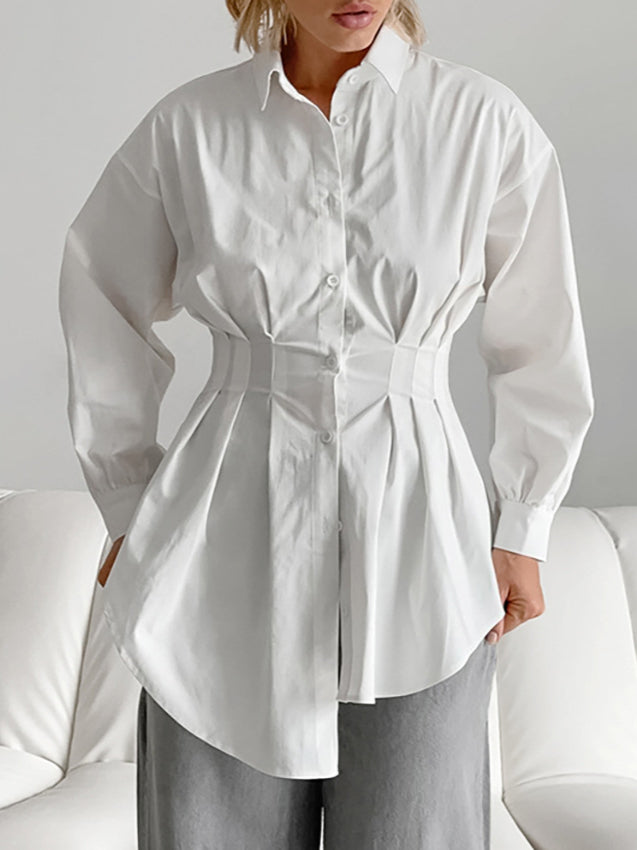 French Long Sleeve Waist-tied Blouse