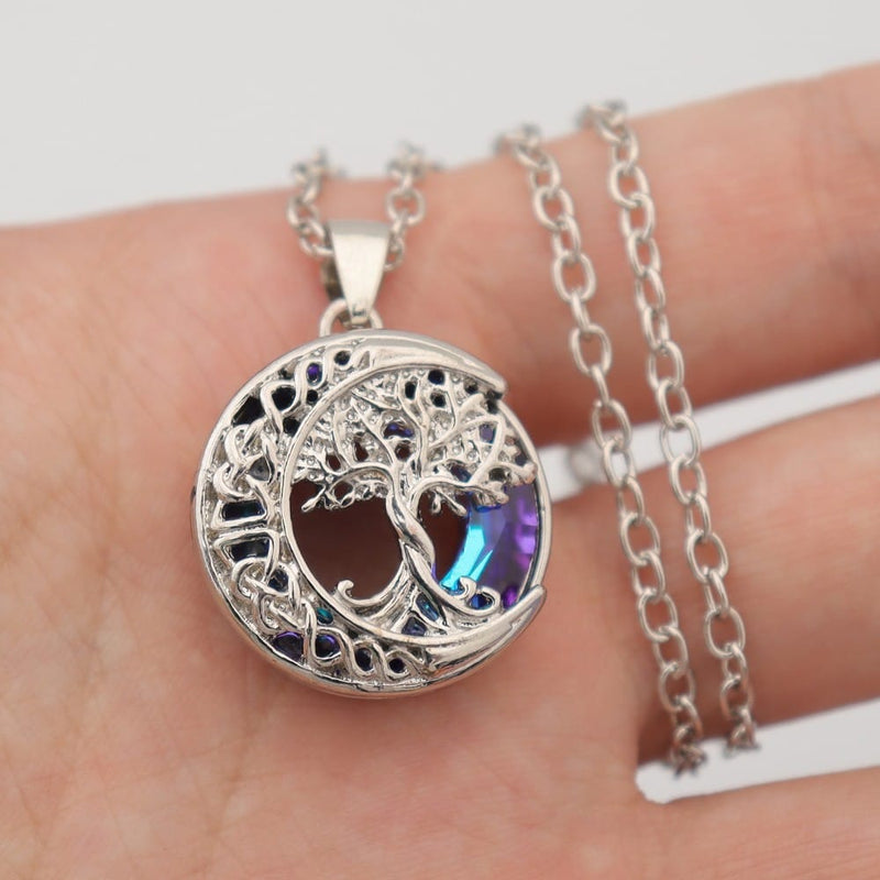 Celestial Crystal Tree of Life Moon Necklace