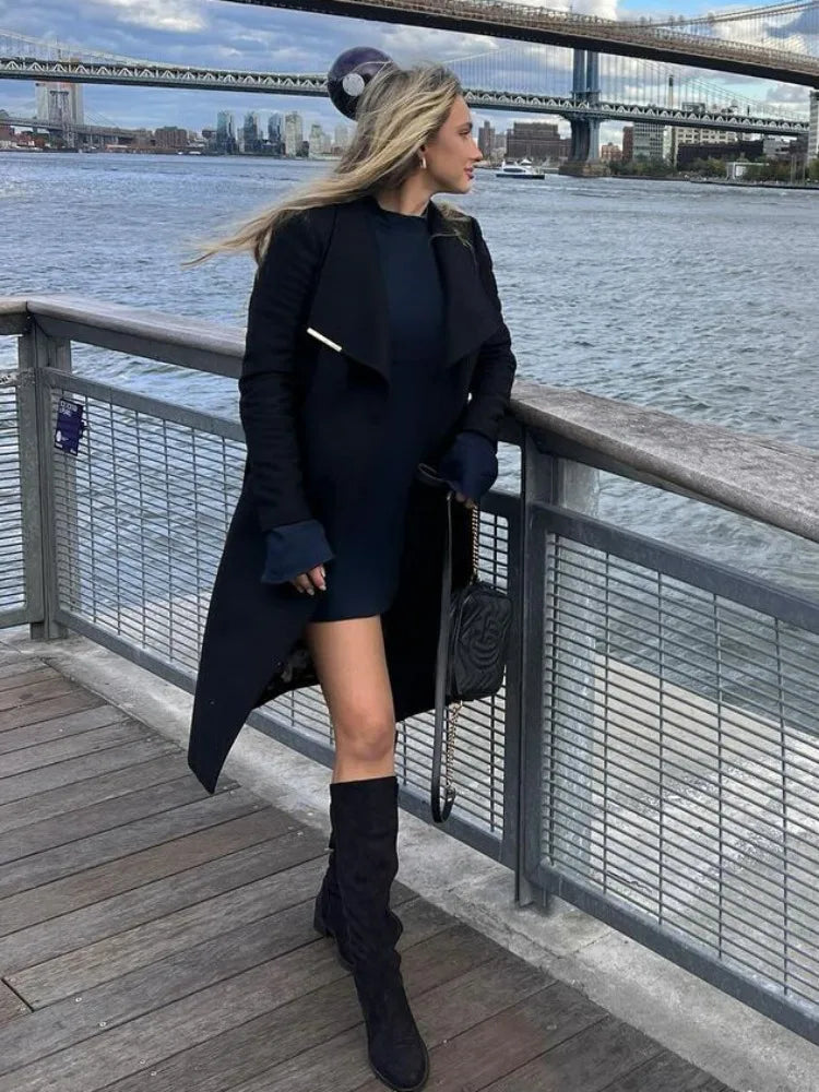 Patchwork High Waist Mini Dress Female Long Sleeve Autumn Pocket Slim Dress ’s Dress New