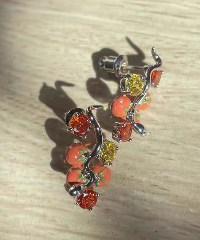 Red Copper Overgild Zircon Dripping Glaze Tomato Stud Earrings