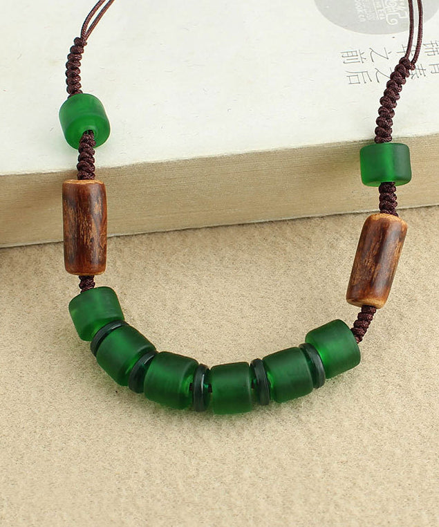 Retro Style Green Handwoven Crystal Necklace