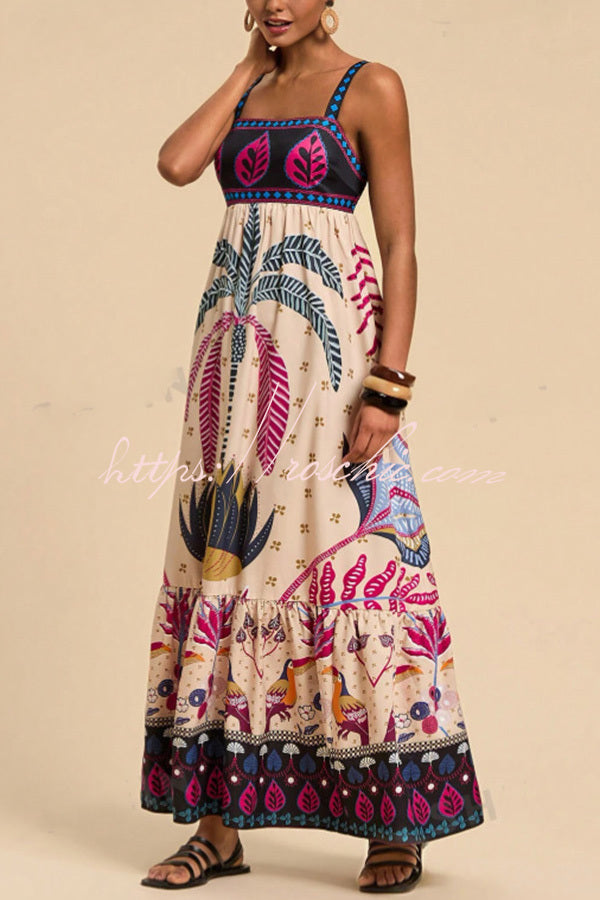 Tropical Print Backless Resort Maxi Dress
