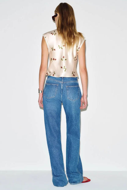 Satin Lace Trim Blouse