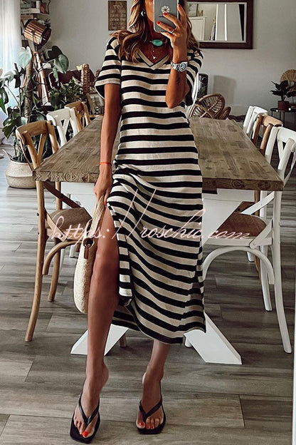 Brilliant Basics Stripe V Neck Midi Dress