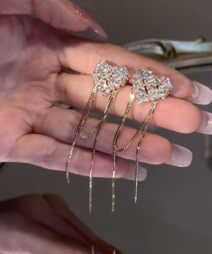 Copper Overgild Zircon Love Tassel Drop Earrings