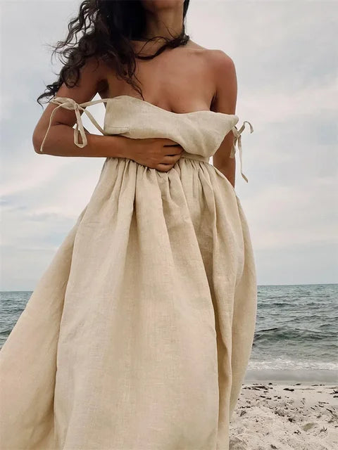 Lace-up Backless Long Dress Female High Waist Halter Dresses Holiday Beach Slim Bandage Maxi Dress