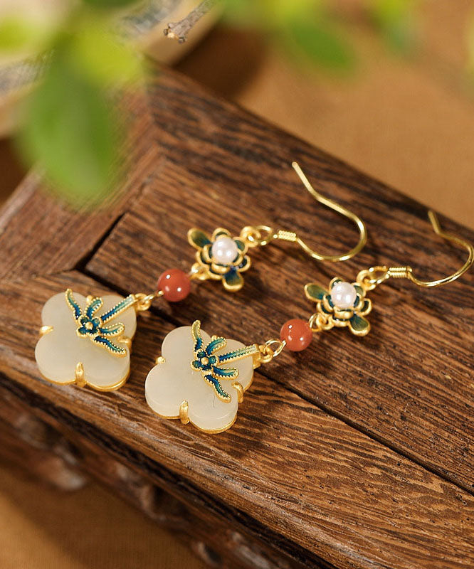 Rainbow Sterling Silver Overgild Jade Pearl Enamel Drop Earrings