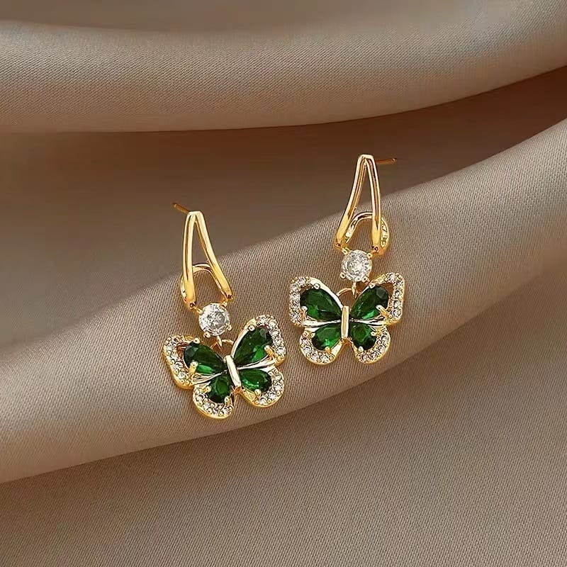 Goddess Whisper Emerald Butterfly Earrings