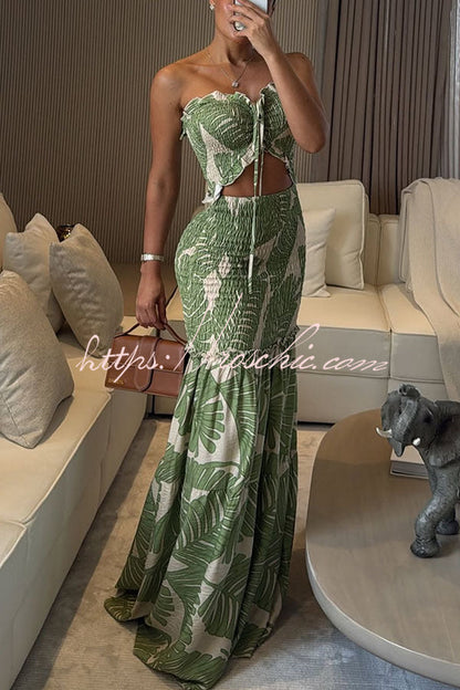 Vivica Smocked Cutout Halter Fishtail Stretch Maxi Dress