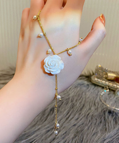 Gold Alloy Pearl Tassel Lariat Necklace