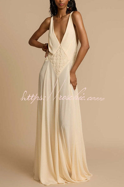 Venus by the Sea Tulle Lace Patchwork Backless Flowy Maxi Dress