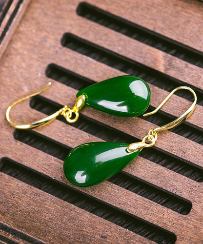 Green Sterling Silver Overgild Jade Water Drops Drop Earrings