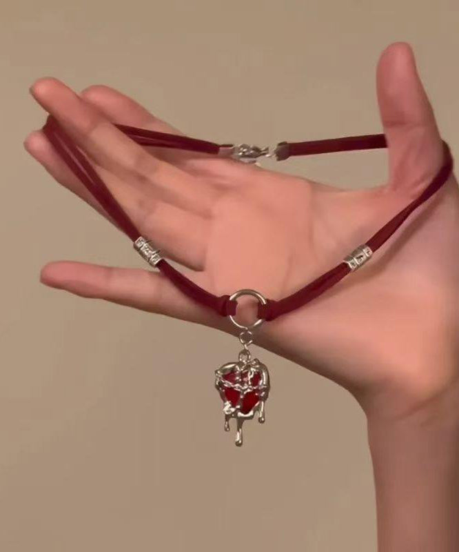 Red Stainless Steel Silk Velour Love Pendant Necklace