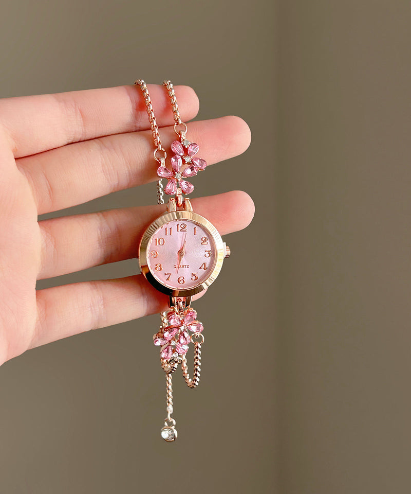 Pink Alloy Zircon Chain Tassel Watches