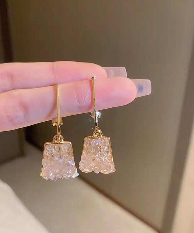 Yellow Copper Alloy Square Crystal Drop Earrings