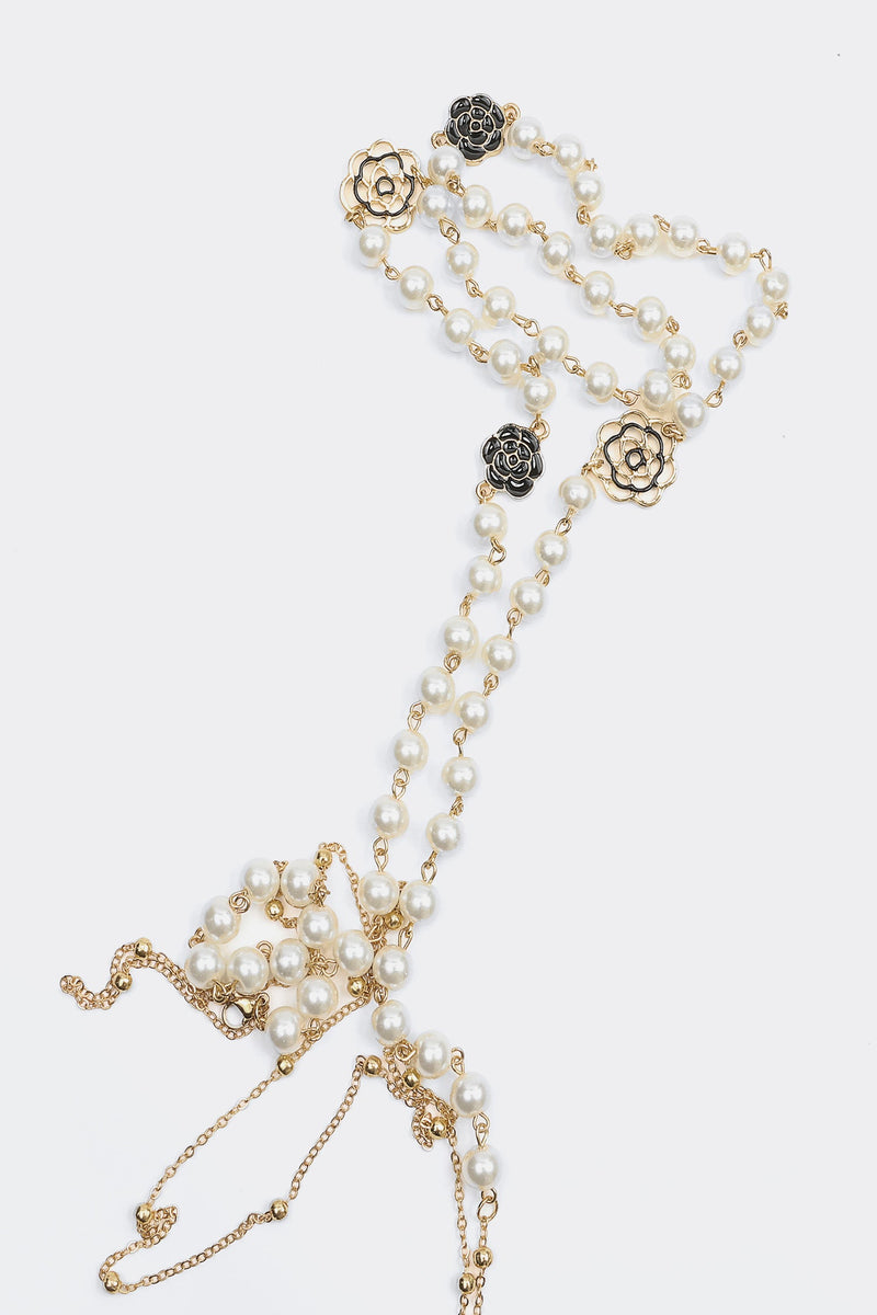 Faux Pearl Metal Long Necklace