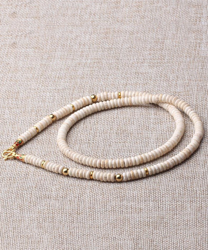 Simple Beige Alloy Coconut Shell Beading Gratuated Bead Necklace