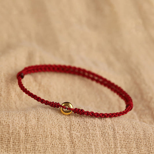 999 Gold Peace Buckle Red String Bracelet for Protection & Luck