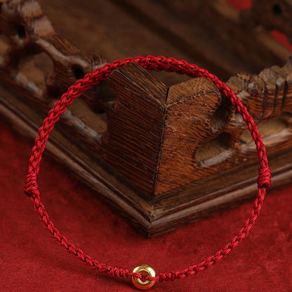 999 Gold Peace Buckle Red String Bracelet for Protection & Luck