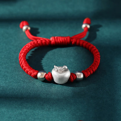 999 Sterling Silver Apple Red String Protection Bracelet