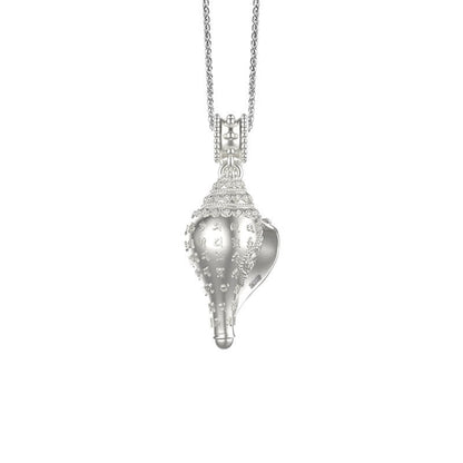 999 Sterling Silver Shankha Conch Shell Necklace for Spiritual Protection