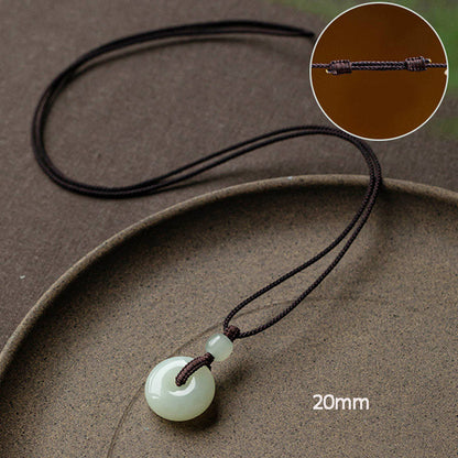 Buddha Stones Natural Round Jade Peace Buckle Luck Prosperity Necklace Pendant