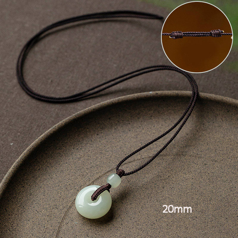 Buddha Stones Natural Round Jade Peace Buckle Luck Prosperity Necklace Pendant