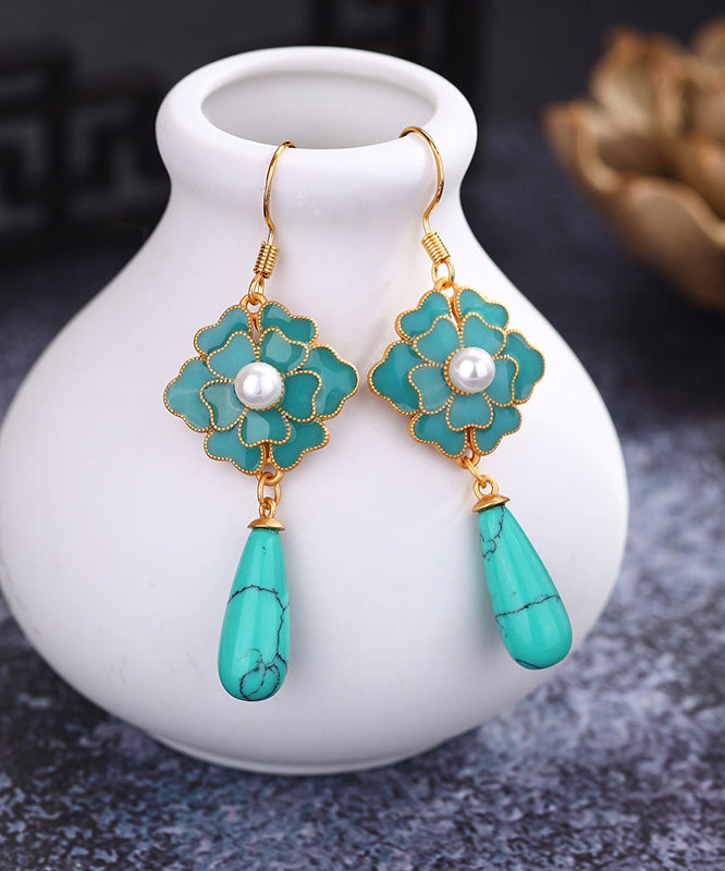 Grass Green Gold Plated Turquoise Drop Earrings