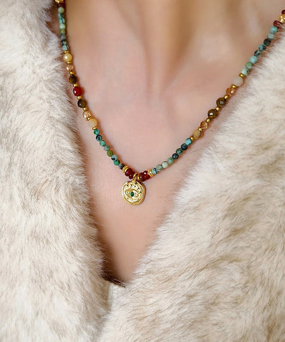 Retro Multicolour Style Gratuated Bead Necklace Two Piece Set