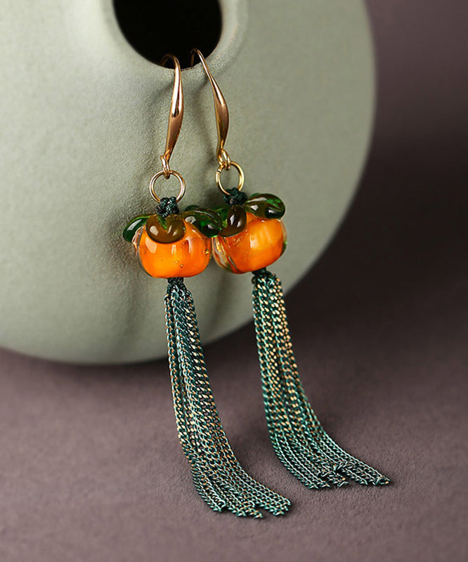 Orange Copper Overgild Coloured Glaze Tassel Drop Earrings