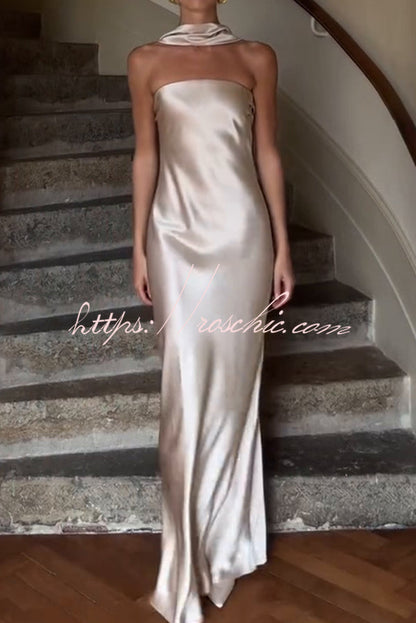Satin Color Strapless Slim Maxi Dress