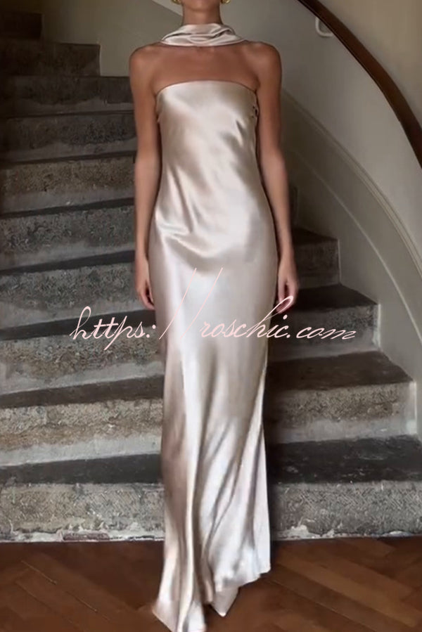 Satin Color Strapless Slim Maxi Dress