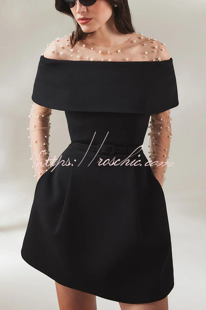 Evening Lapel Bandeau Removable Belt Pocketed Mini Dress