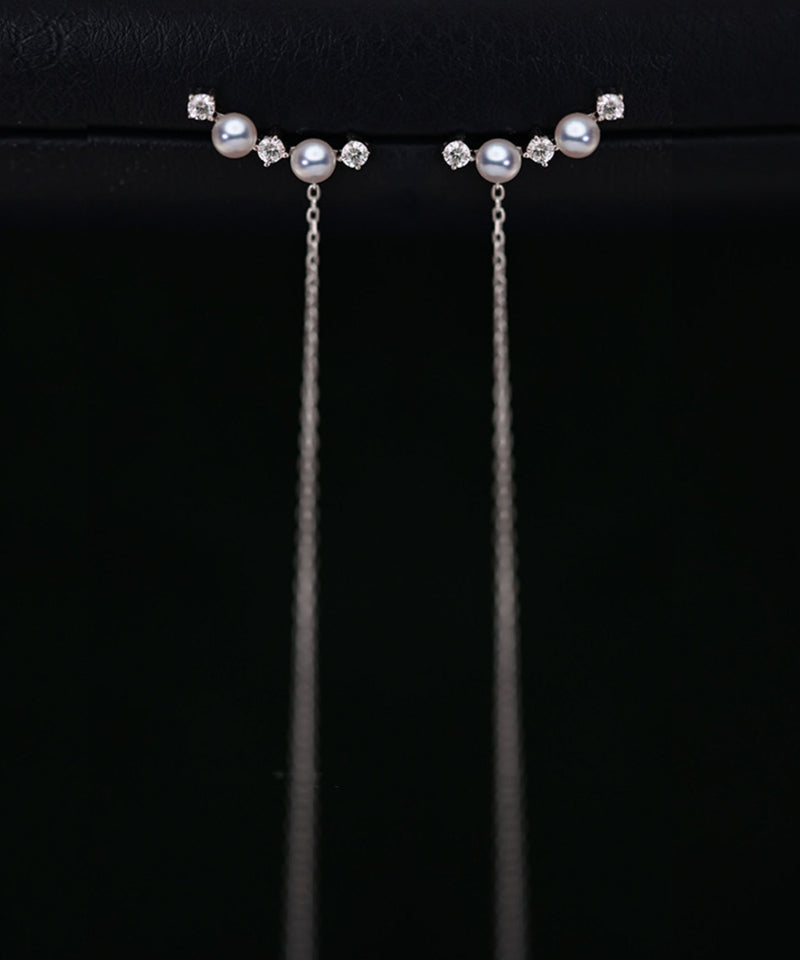 New Silver Tassel Pearl Zircon Silver Drop Earrings