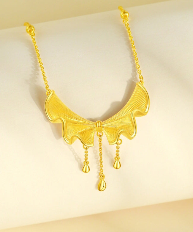 Gold Sterling Silver Overgild Bow Tassel Pendant Necklace