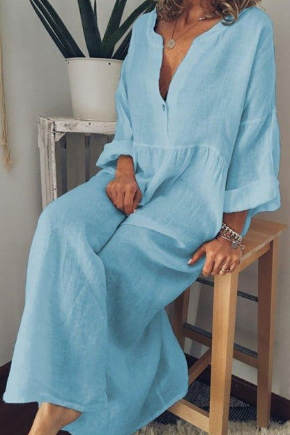 V Neck Color Maxi Dress