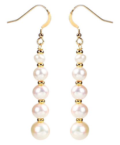 White 14k Gold Pearl Mother Shellfish Drop Earrings