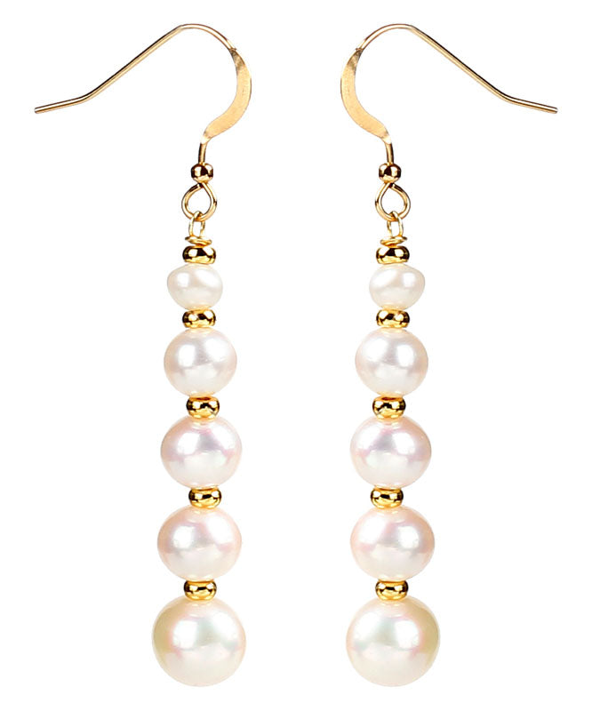 White 14k Gold Pearl Mother Shellfish Drop Earrings