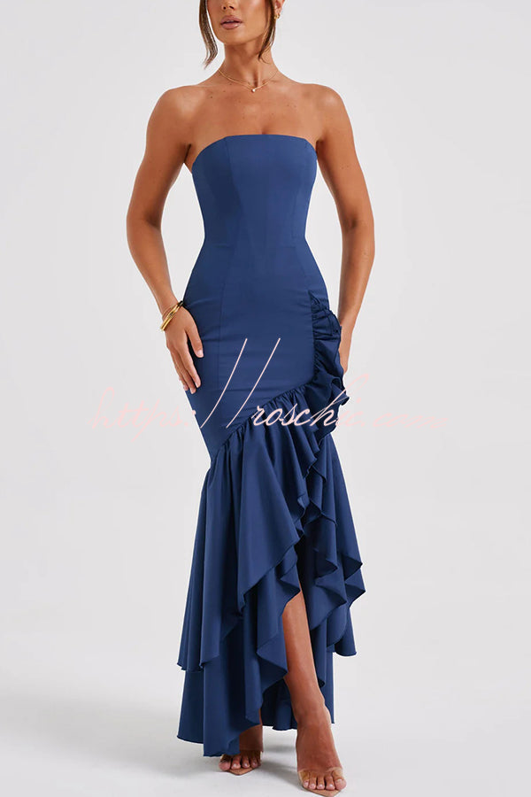 Off-shoulder Slim Fit Irregular Hem Maxi Dress