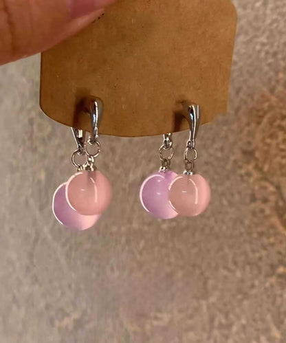 Brief Pink Copper Alloy Resin Hoop Earrings