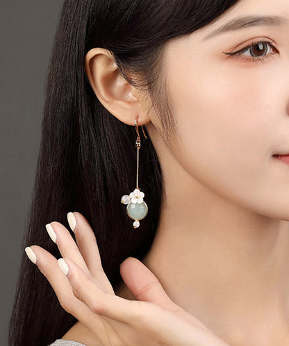 Art Light Green Agate Shell Flower Coloured Glaze Drop Earrings