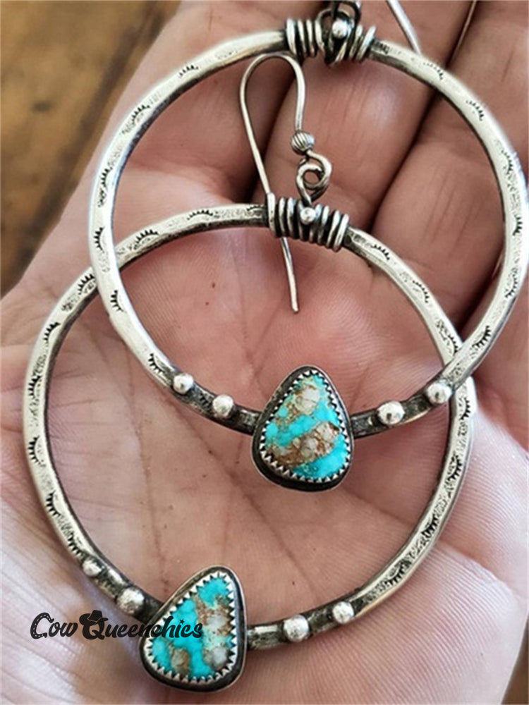 Turquoise Carved Ring Earrings