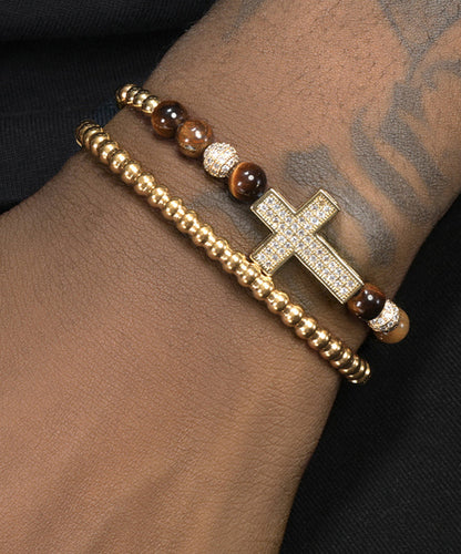 Gold Copper Overgild Zircon Cross Charm Bracelet