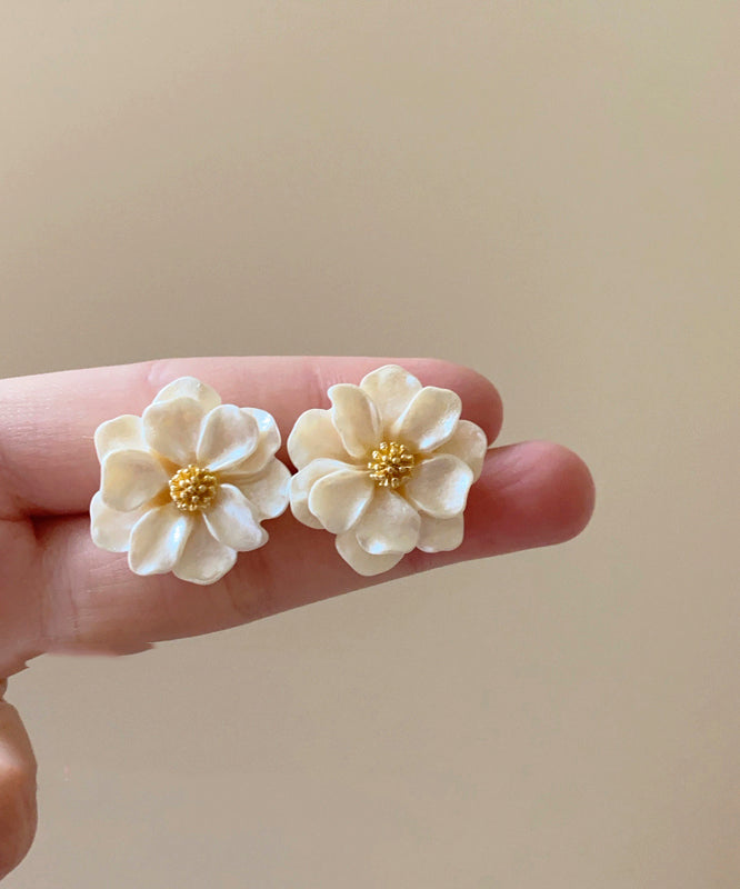 Stylish Beige Copper Alloy Acrylic Stud Earrings