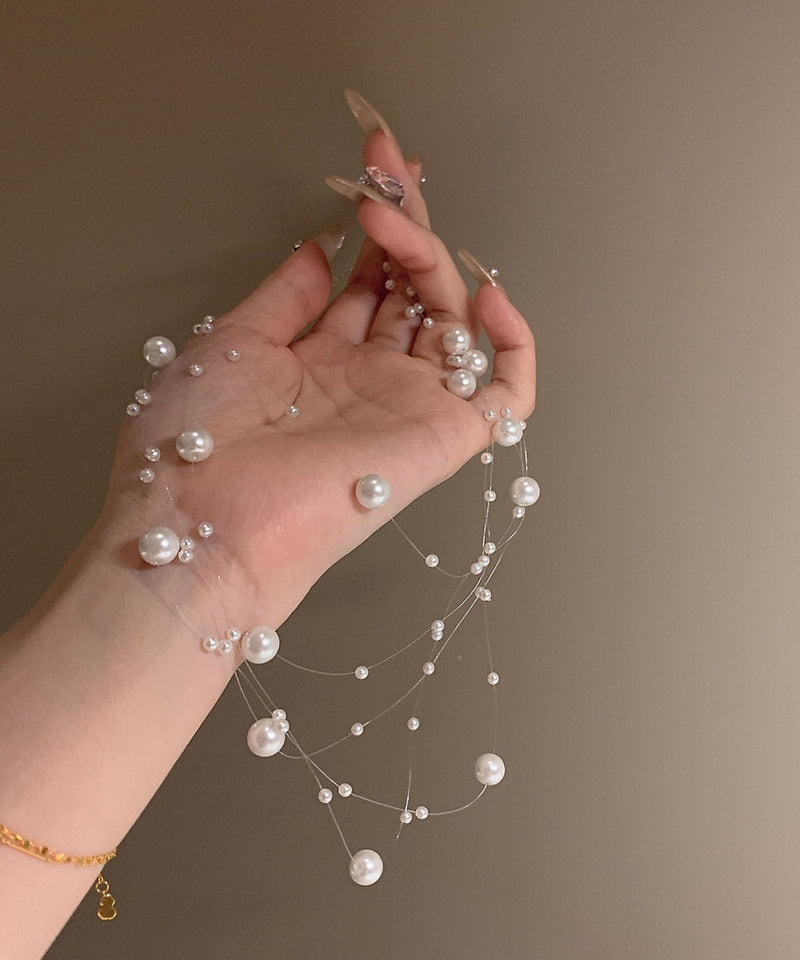 White Alloy Multi Layer Pearl Starry Sky Princess Necklace